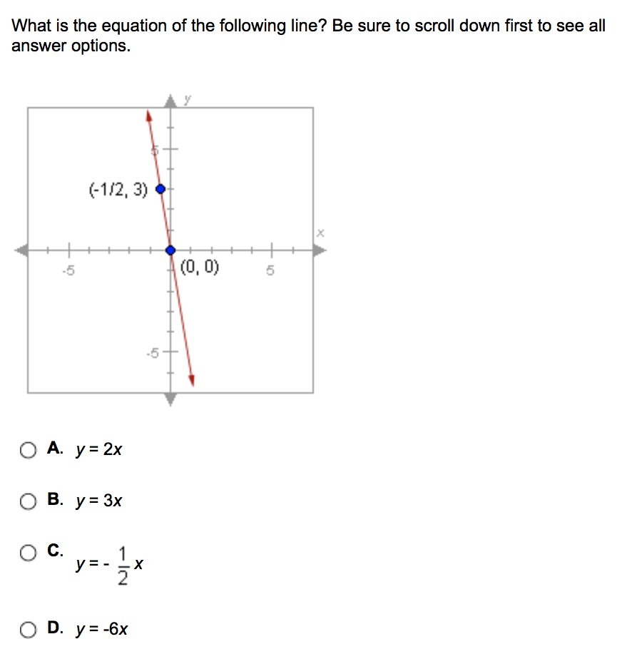 What is the equation of the following line? Be sure to scroll down