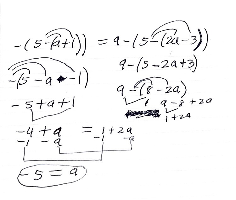 which is the solution to the equation (5(a+1))=9(5(2a3))