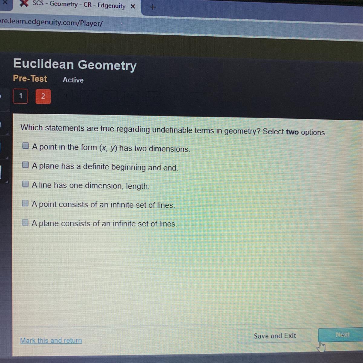 Which statements are true regarding undefinable terms in geometry