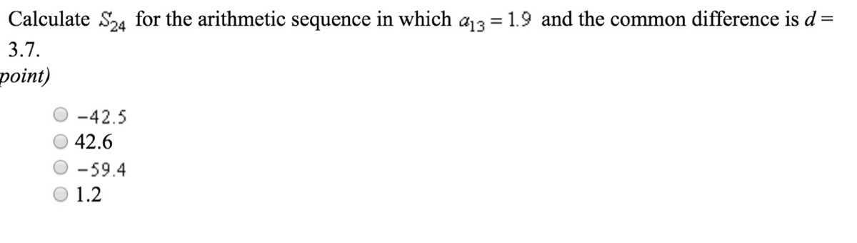Calculate s24 for the arithmetic sequence in which a13=1.9 and the