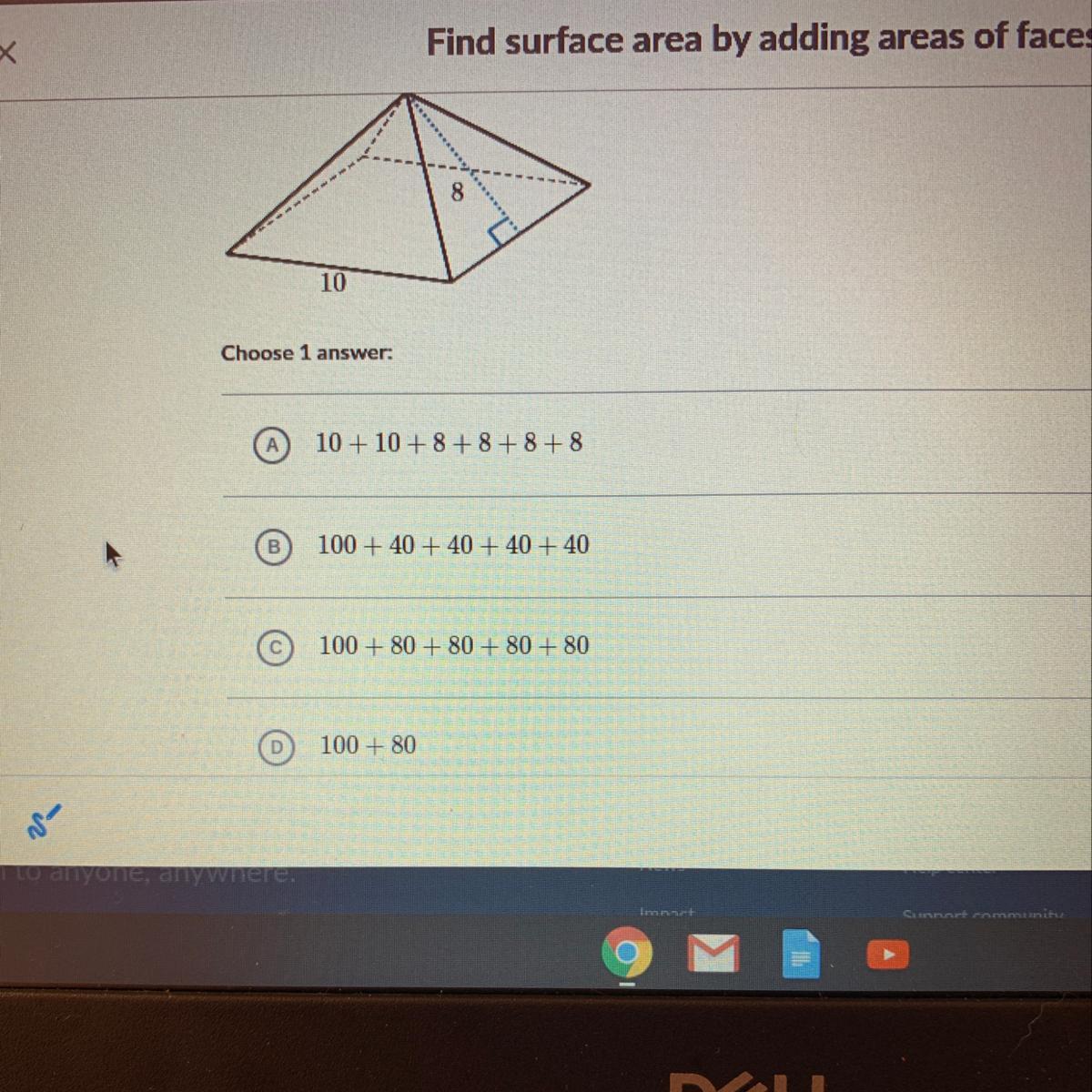 Which expression can be used to find the surface area of the following