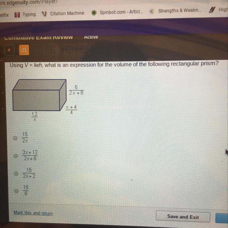 Using V = lwh, what is an expression for the volume of the following