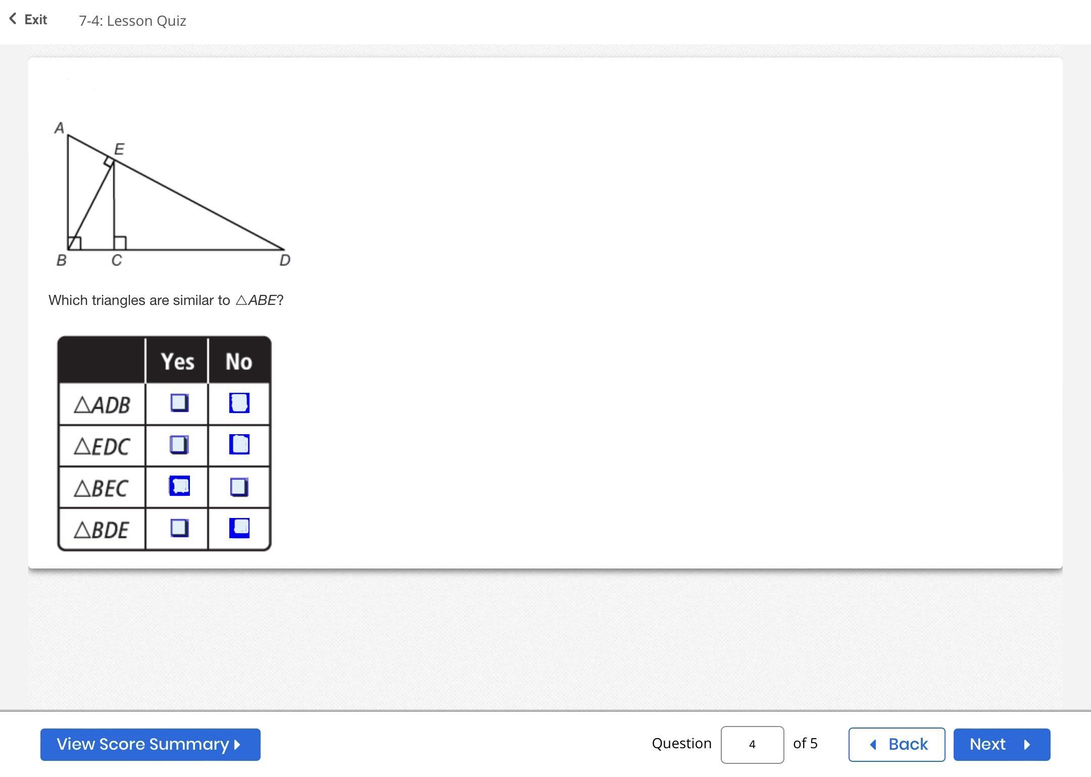 Can someone please help me? Which triangles are similar to ABE