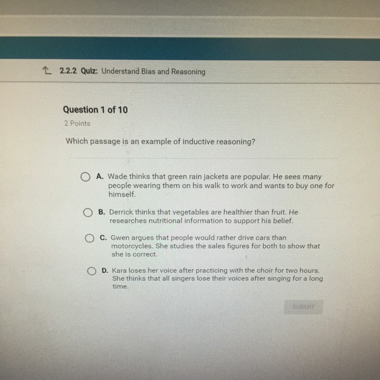Which passage is an example of inductive reasoning ?