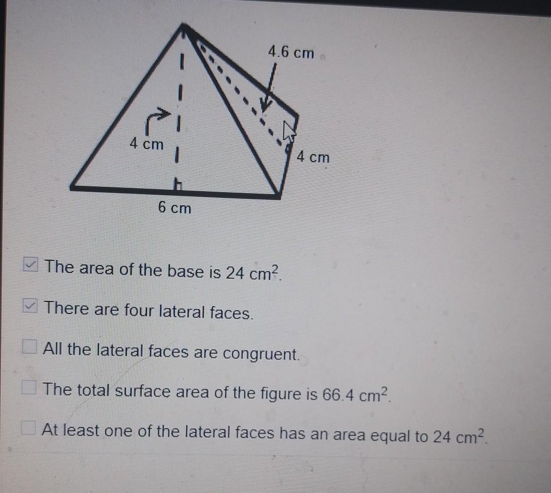 Which statements are true about the rectangular pyramid below? Select
