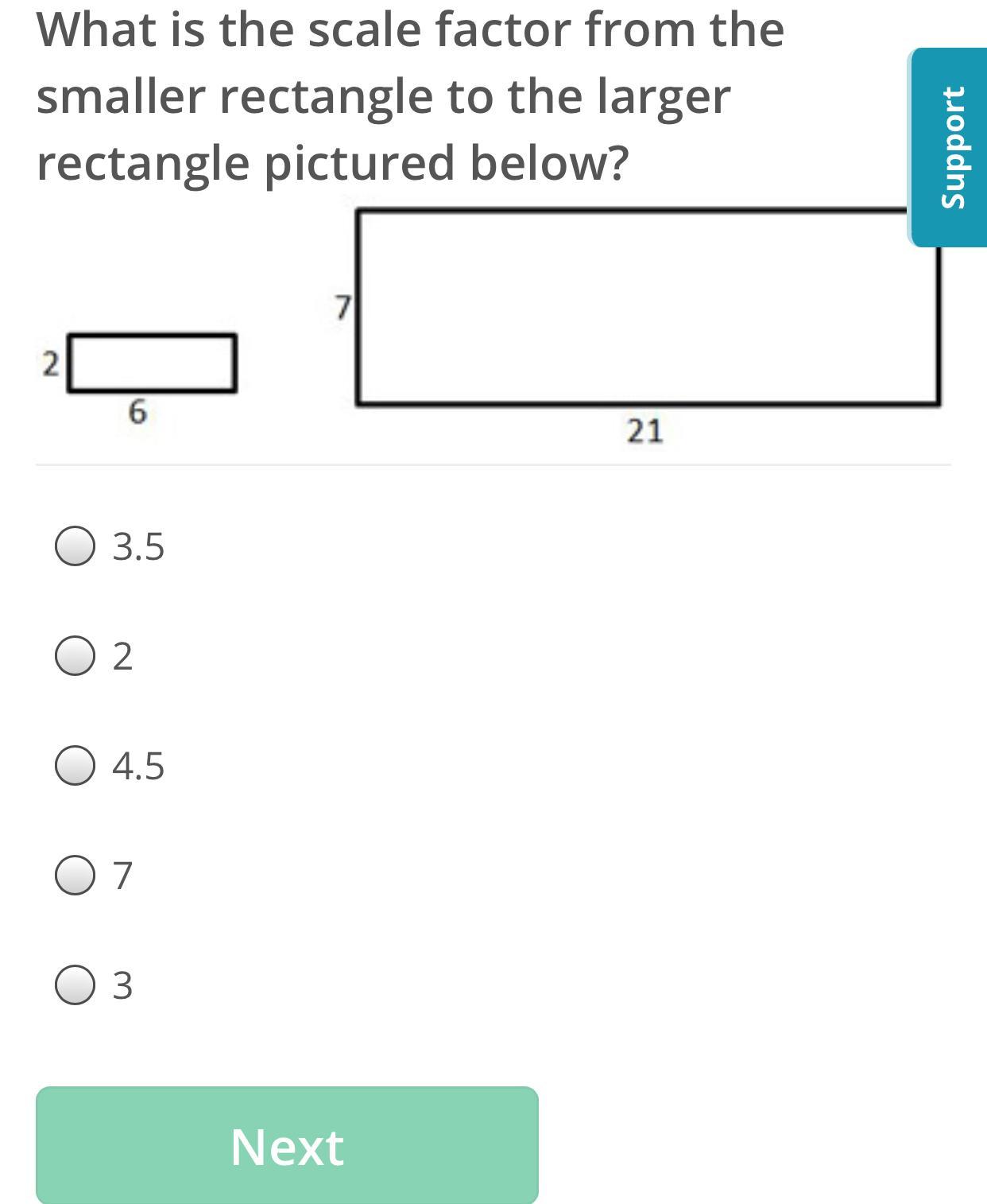 What is the scale factor from the smaller rectangle to the larger