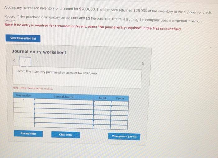a company purchased inventory on account for 280,000. the company