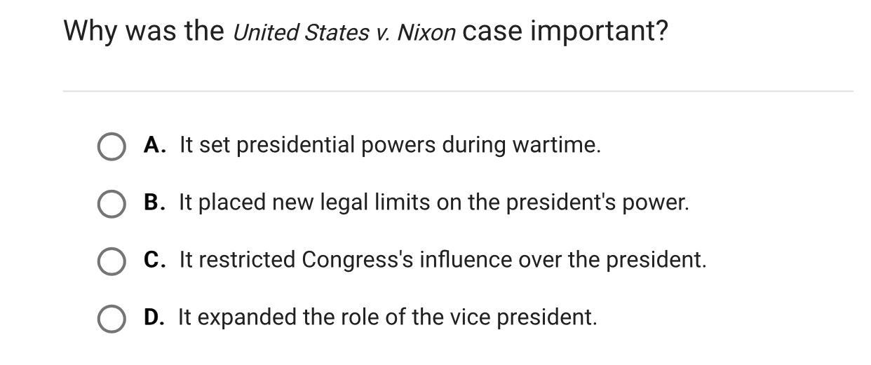 HELP ASAP PLS!!! Why was the United States v. Nixon case important