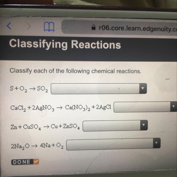 Types Of Chemical Reactions Classify Each Of These Reactions As