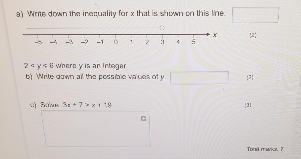 a) Write down the inequality for x that is shown on this line.X(2)53