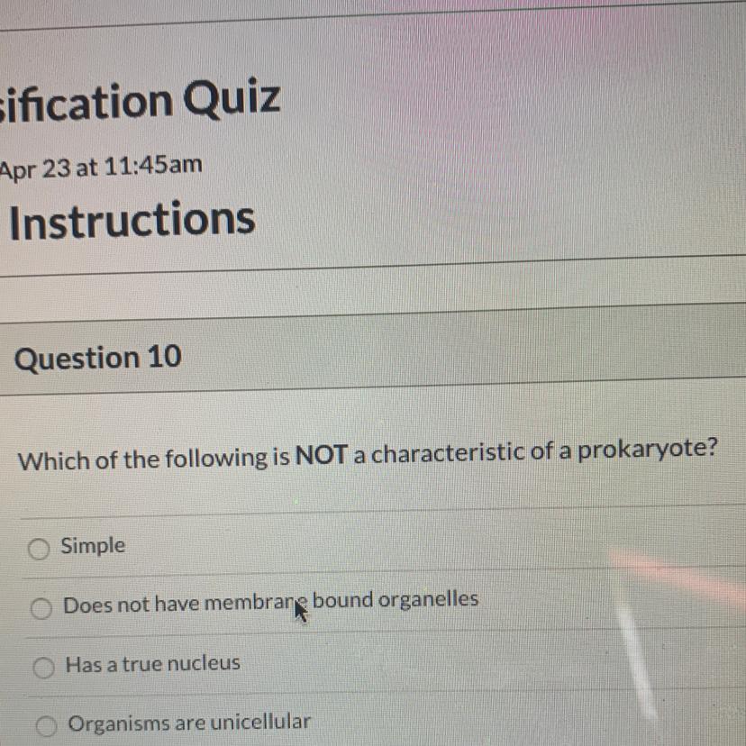 which of the following is not a characteristic of a prokaryote