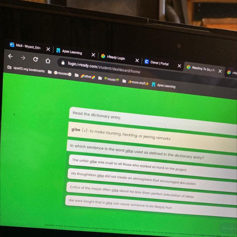 in which sentence is the word gibe used as defined in the dictionary