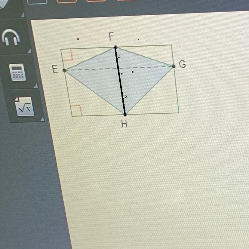 Kite E F G H is inscribed in a rectangle. Points F and H are midpoints