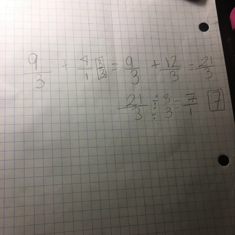 evaluate 9/m +4 when m=3