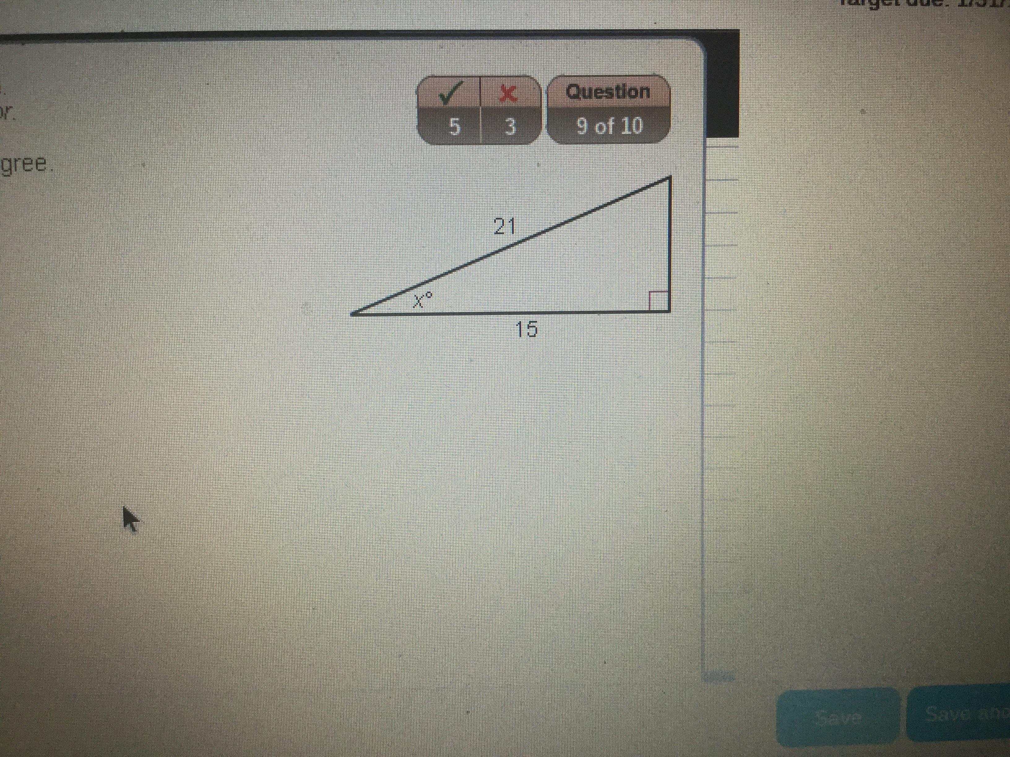 Find the value of x, rounded to the nearest degree. A. 46 B. 44 C. 41 D