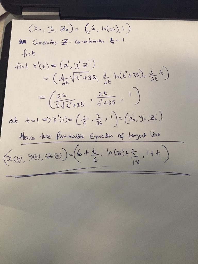 Find parametric equations for the tangent line to the curve with the