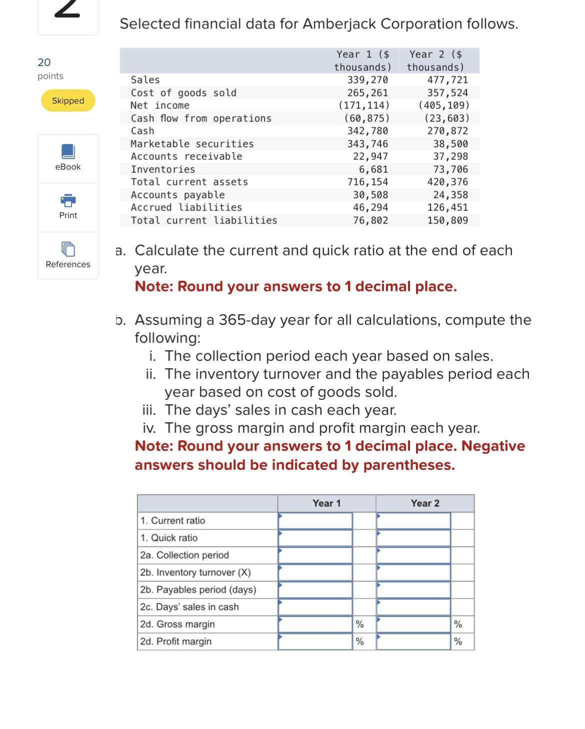 Selected financial data for Amberjack Corporation follows.