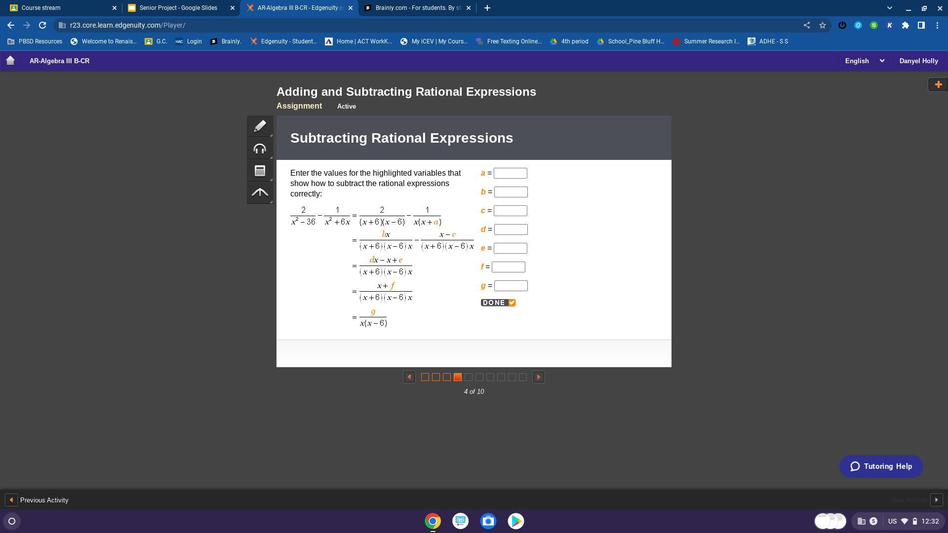 Enter the values for the highlighted variables that show how to
