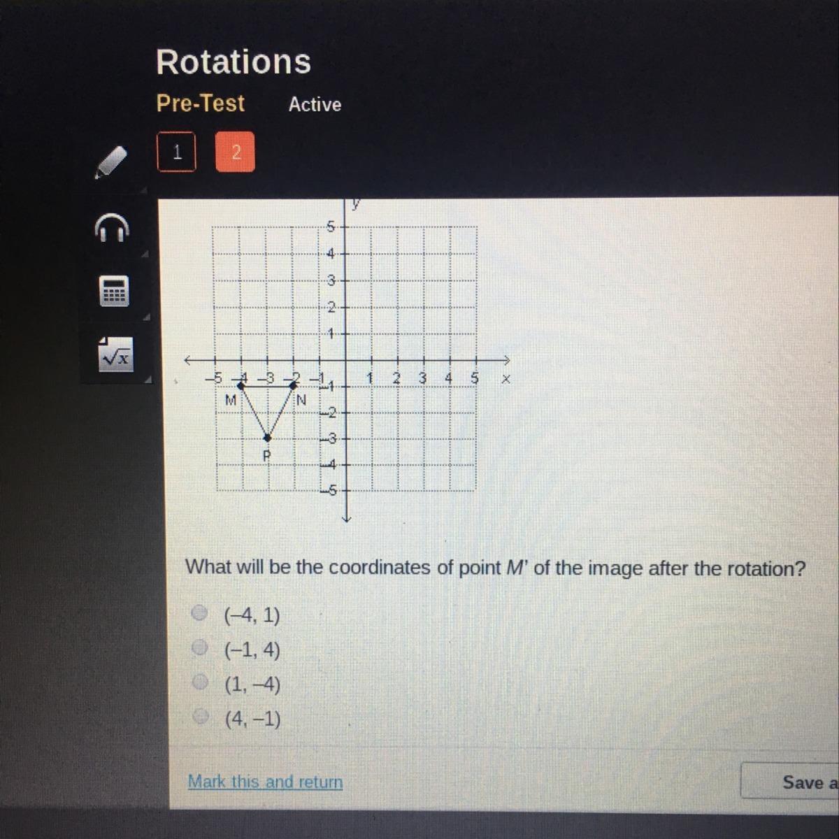 Triangle MNP is rotated 90° clockwise using the origin as the center of