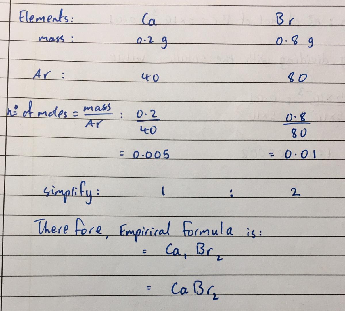 A sample of calcium bromide contains 0.2 g calcium and 0.8 g bromine by