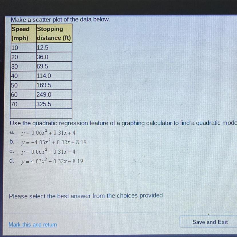 📈 Please help ! 50 points ! Use the quadratic regression feature of a
