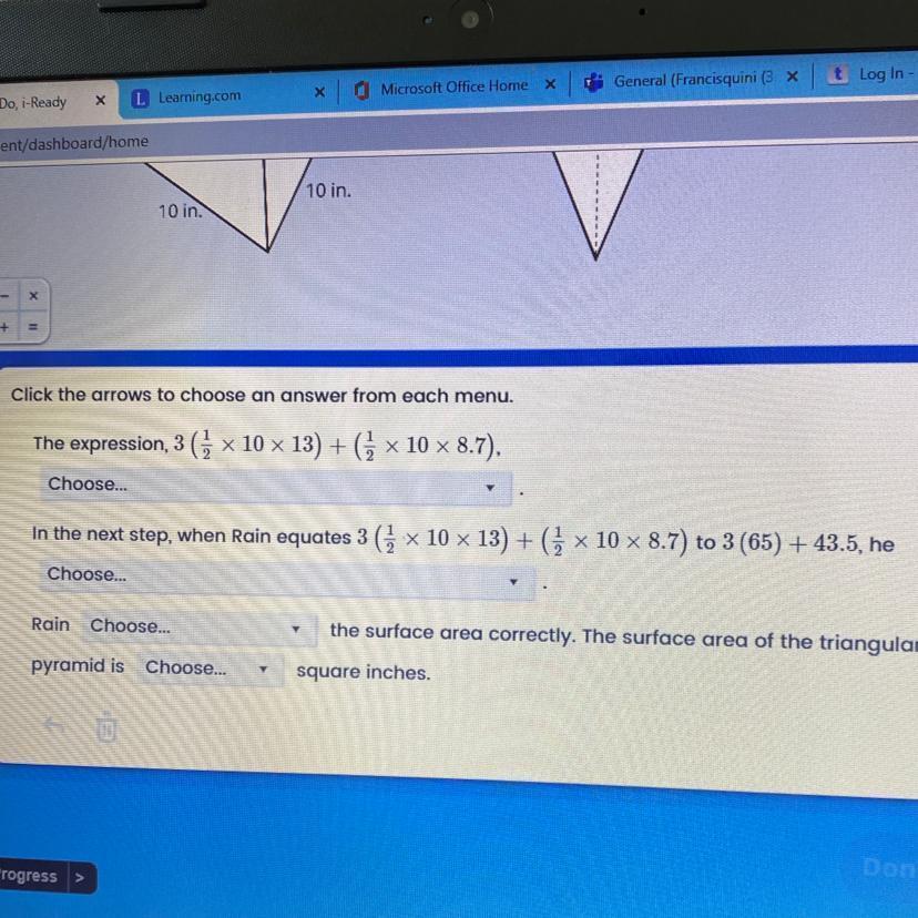 please help meA triangular pyramid and its net are shown. Rain uses the