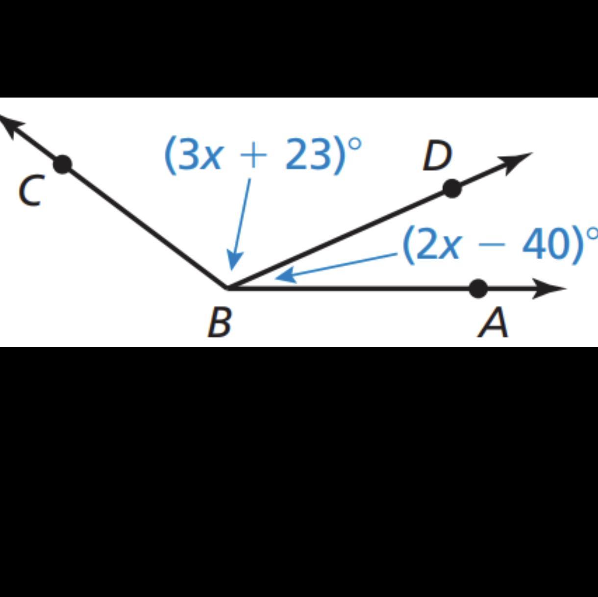 Given that m∠ABC = 143°, find m∠ABD and m∠DBC.