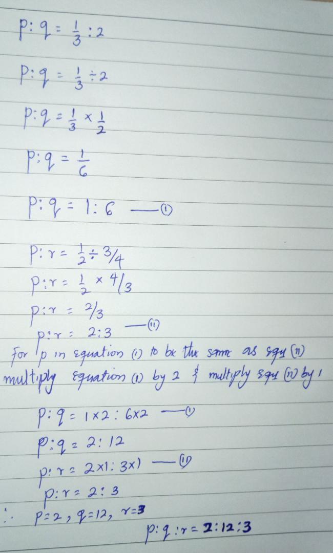 If p q = 1/3 2 and p r = 1/2 3/4, calculate the ratio p q r
