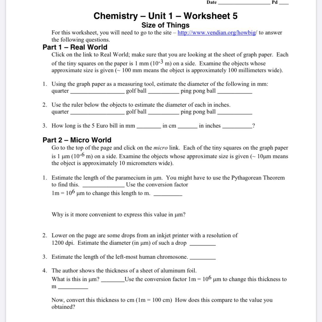 Chemistry Unit 4 Worksheet 5 / Solved Chemistry I Name
