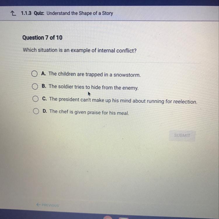 Which situation is an example of internal conflict