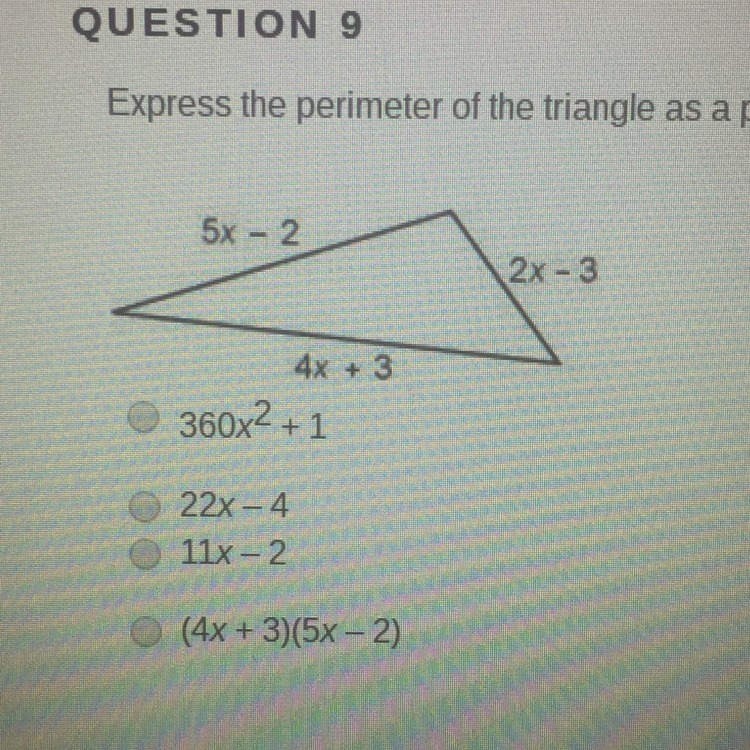 Express the perimeter of the triangle as a polynomial. (See pic