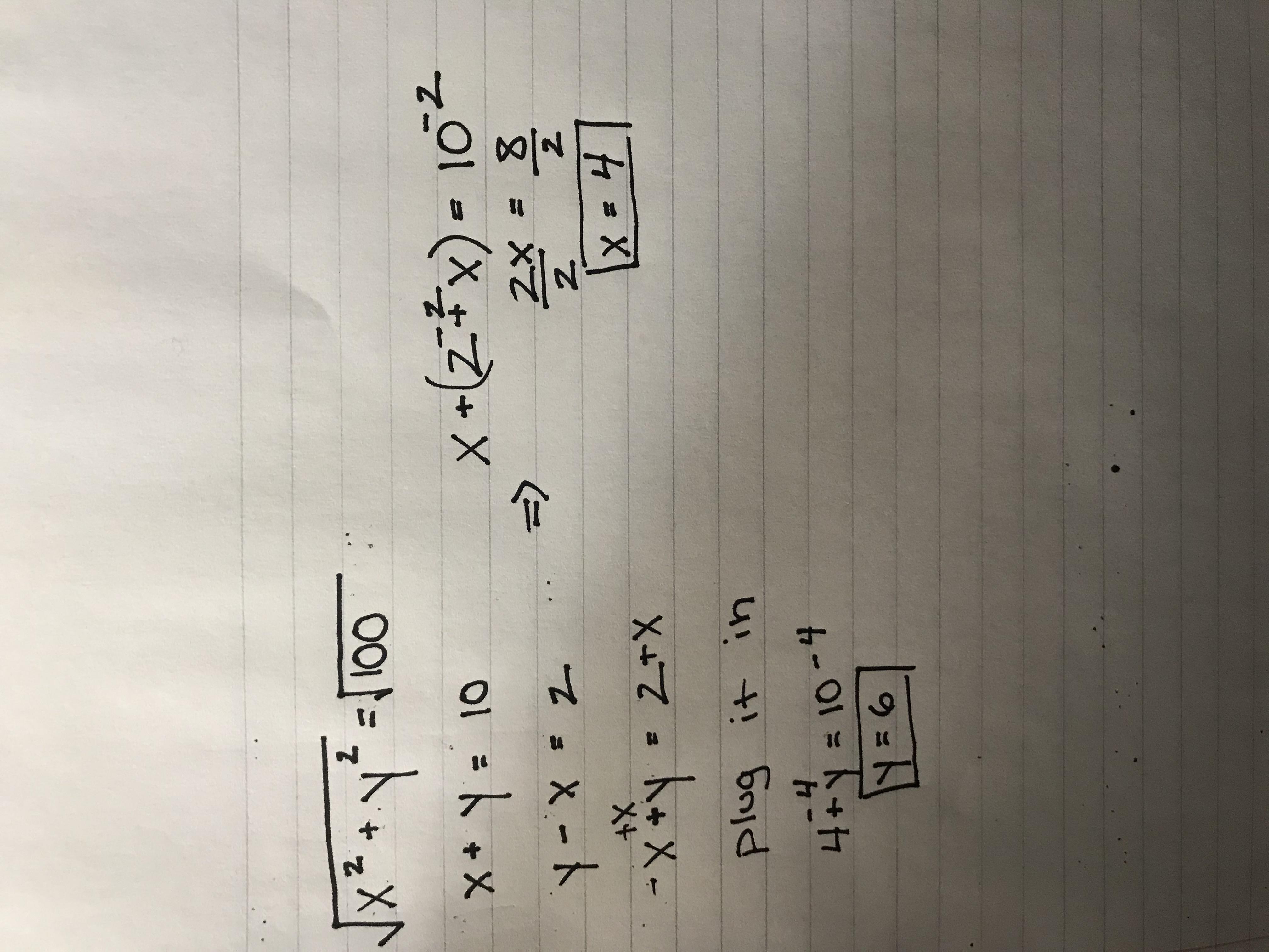 Solve the following systems using substitution or elimination x^2+y^2