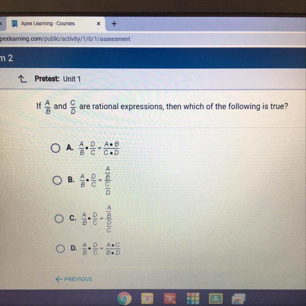 If A/B and C/D are rational expressions, then which of the following is