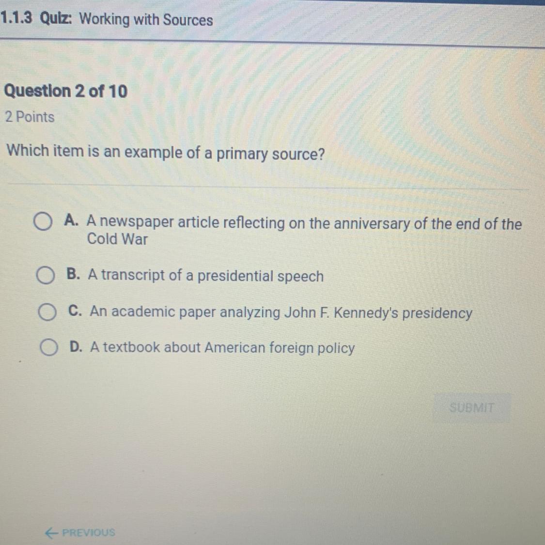 Which item is an example of a primary source?