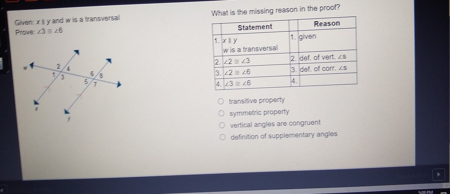 What Is The Missing Reason In The Proof - Brainly.com
