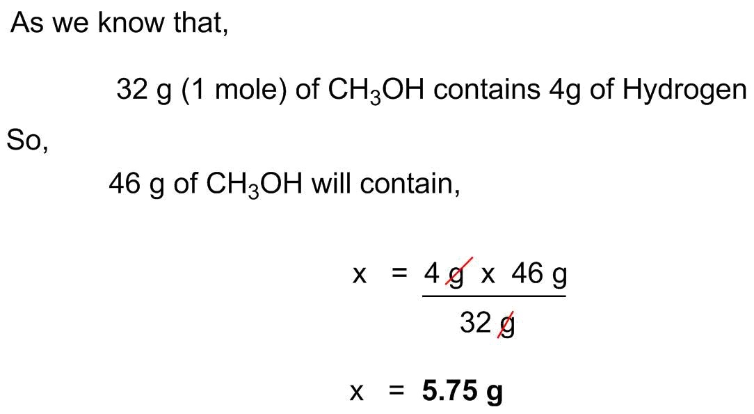 How many grams of hydrogen are in 46 g of CH4OH?Answer is 6.97