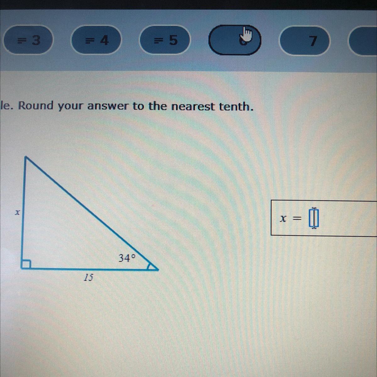 📈Solve for x in the triangle. Round your answer to the nearest tenth
