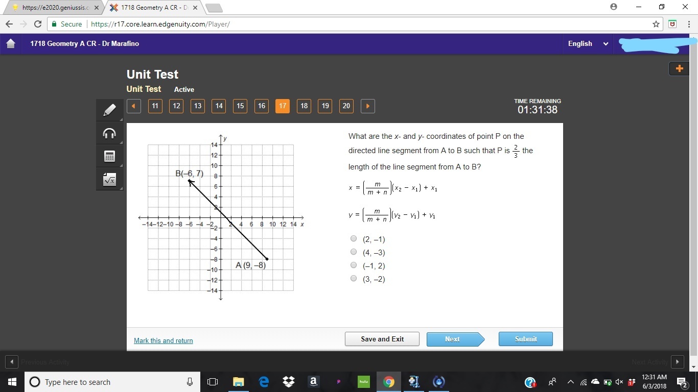 What are the x and y coordinates of point P on the directed line
