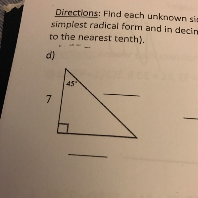 how to solve for 454590 triangles