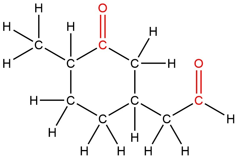 The molecule below contains both an aldehyde and a ketone functional