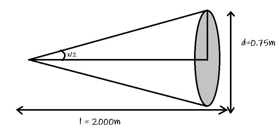 What is the angular diameter (in arcseconds) of an object that has a