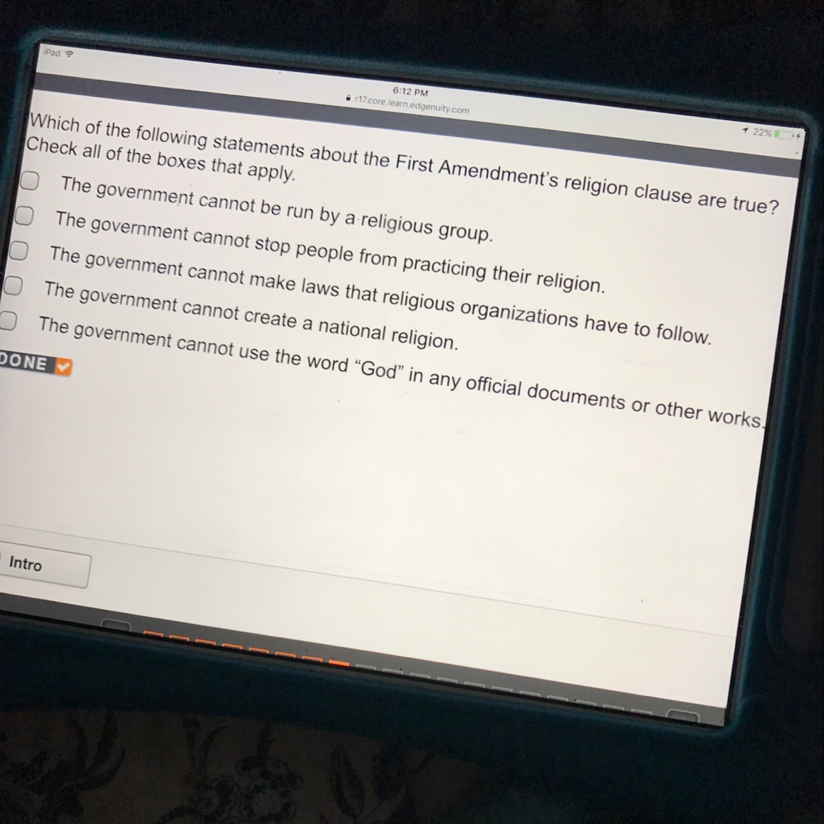 Which of the following statements about the first amendments religion