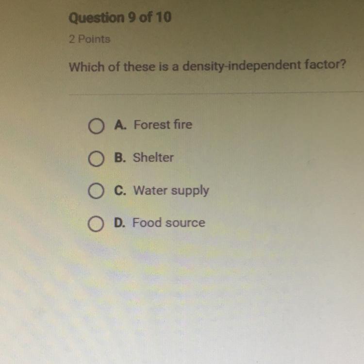 Which of these is a densityindependent factor?