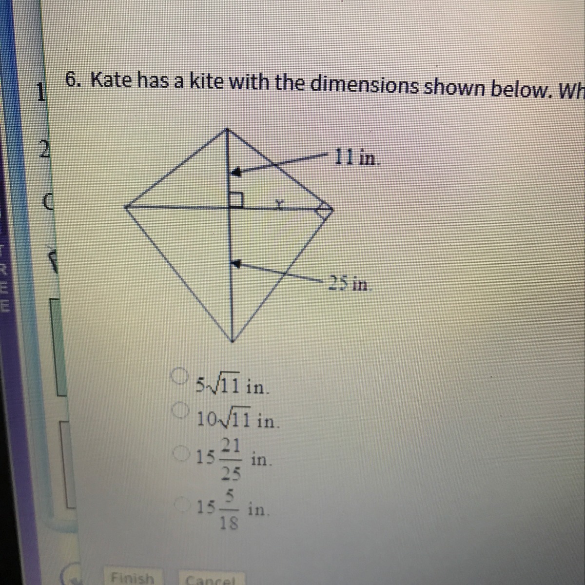 Kate has a kite with the dimensions shown below. What is the value of X