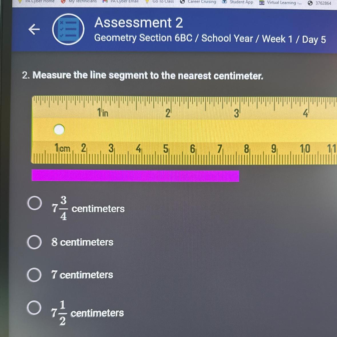 2. Measure the line segment to the nearest centimeter.
