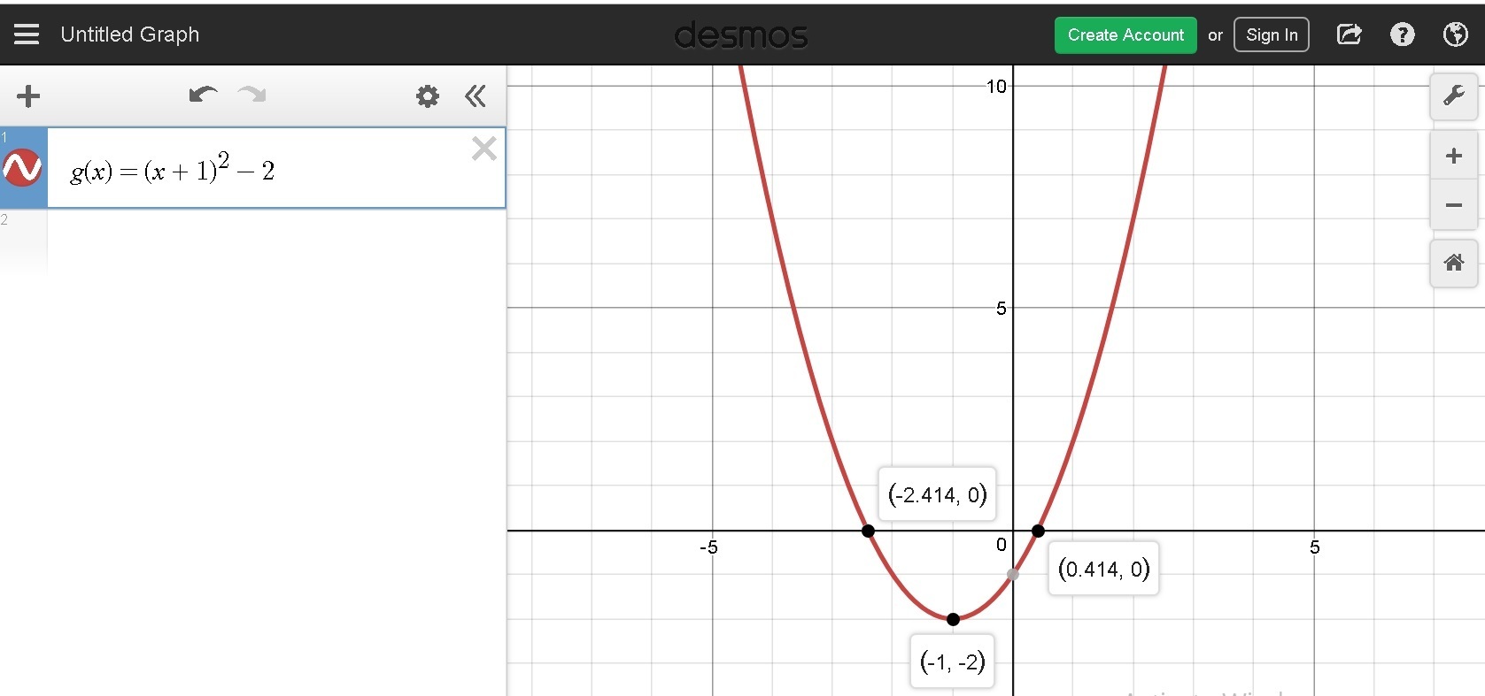 Determine the vertex form of g(x) = x2 + 2x 1. Which graph represents