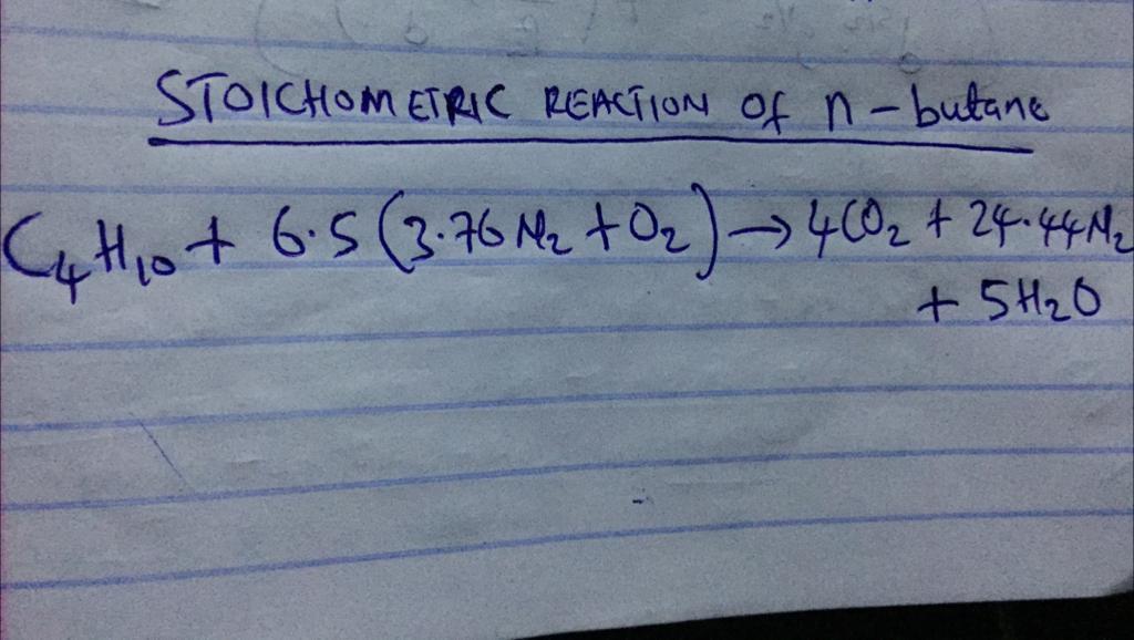 nButane fuel (C4H10) is burned with the stoichiometric amount of air