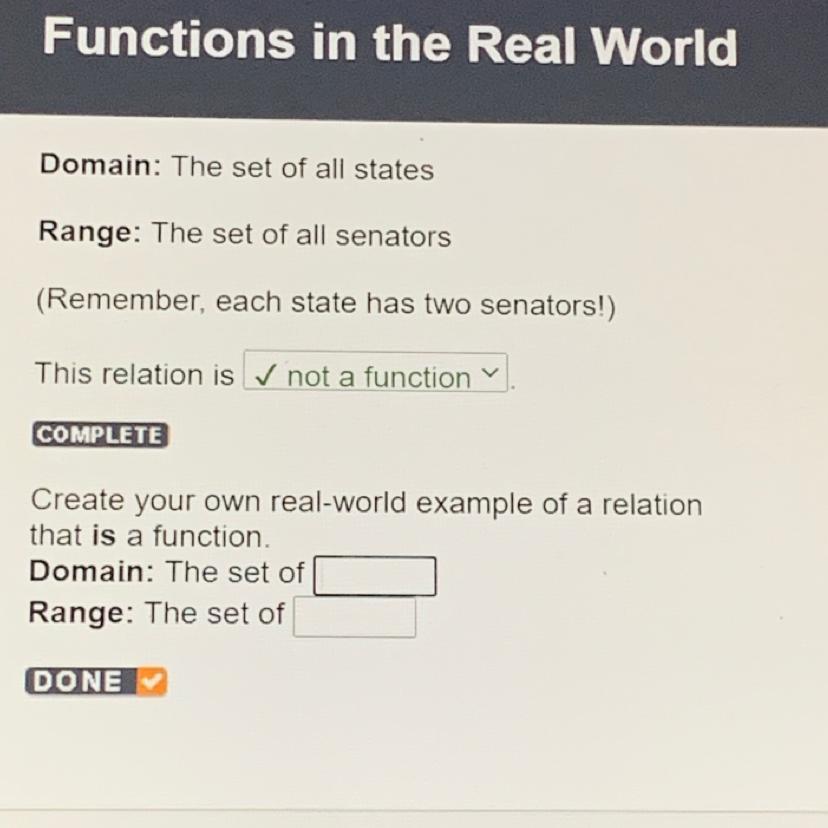 I need a real world example of a relation that is a function.