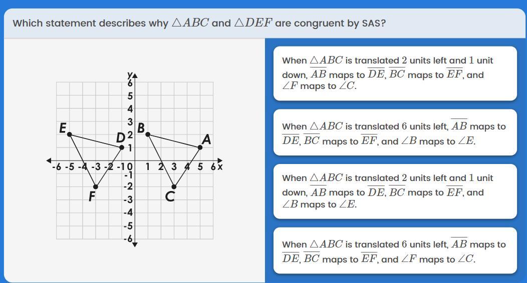 which statement describes ABC and DEF are congruent by SAS