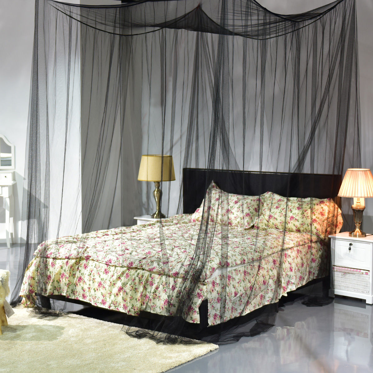 Post Bed Canopy Mosquito Net Full Queen King Size 4 Corner Netting